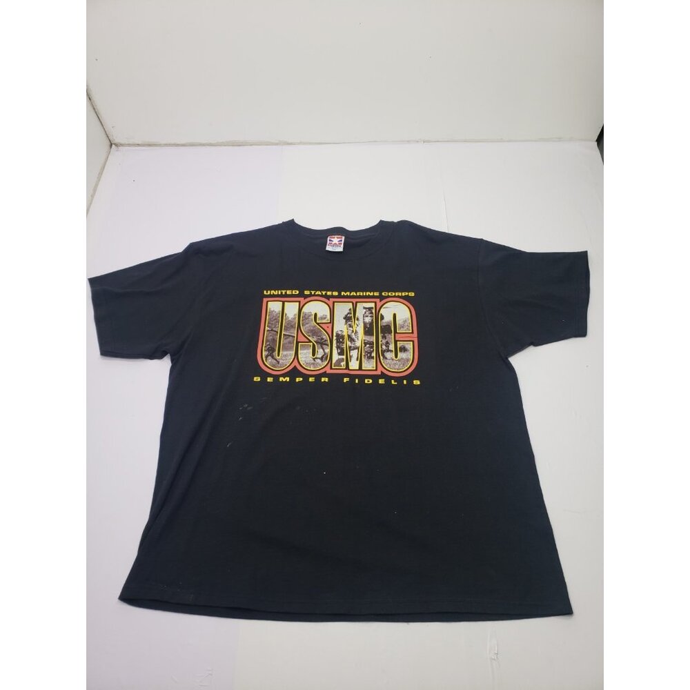 Vintage USMC United State Marine Corp Semper Fidelis Black T Shirt Size 2XL
